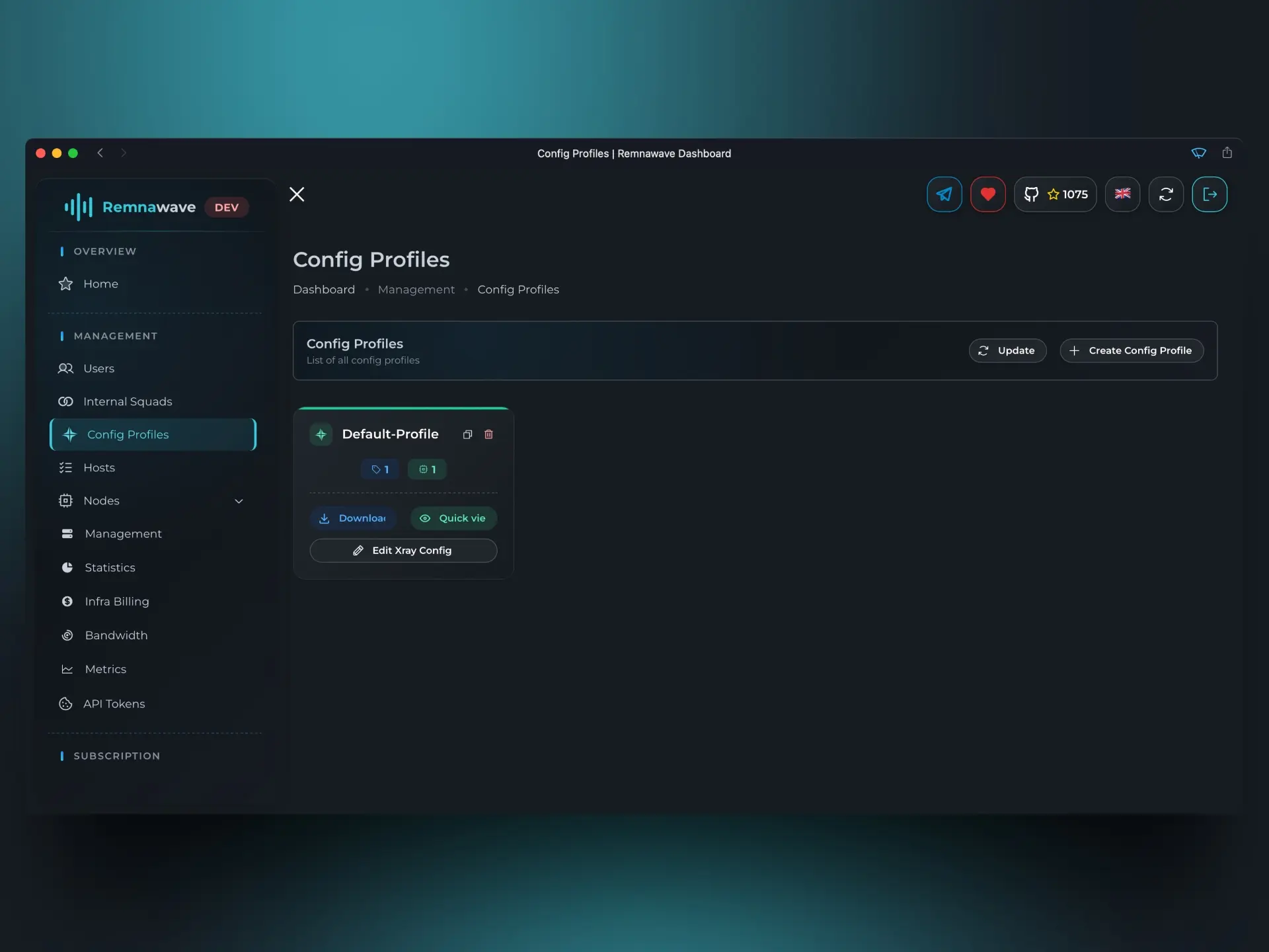 Config Profiles list