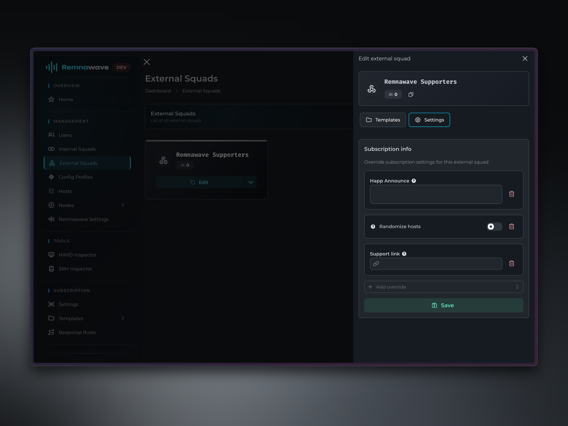 External Squad Settings