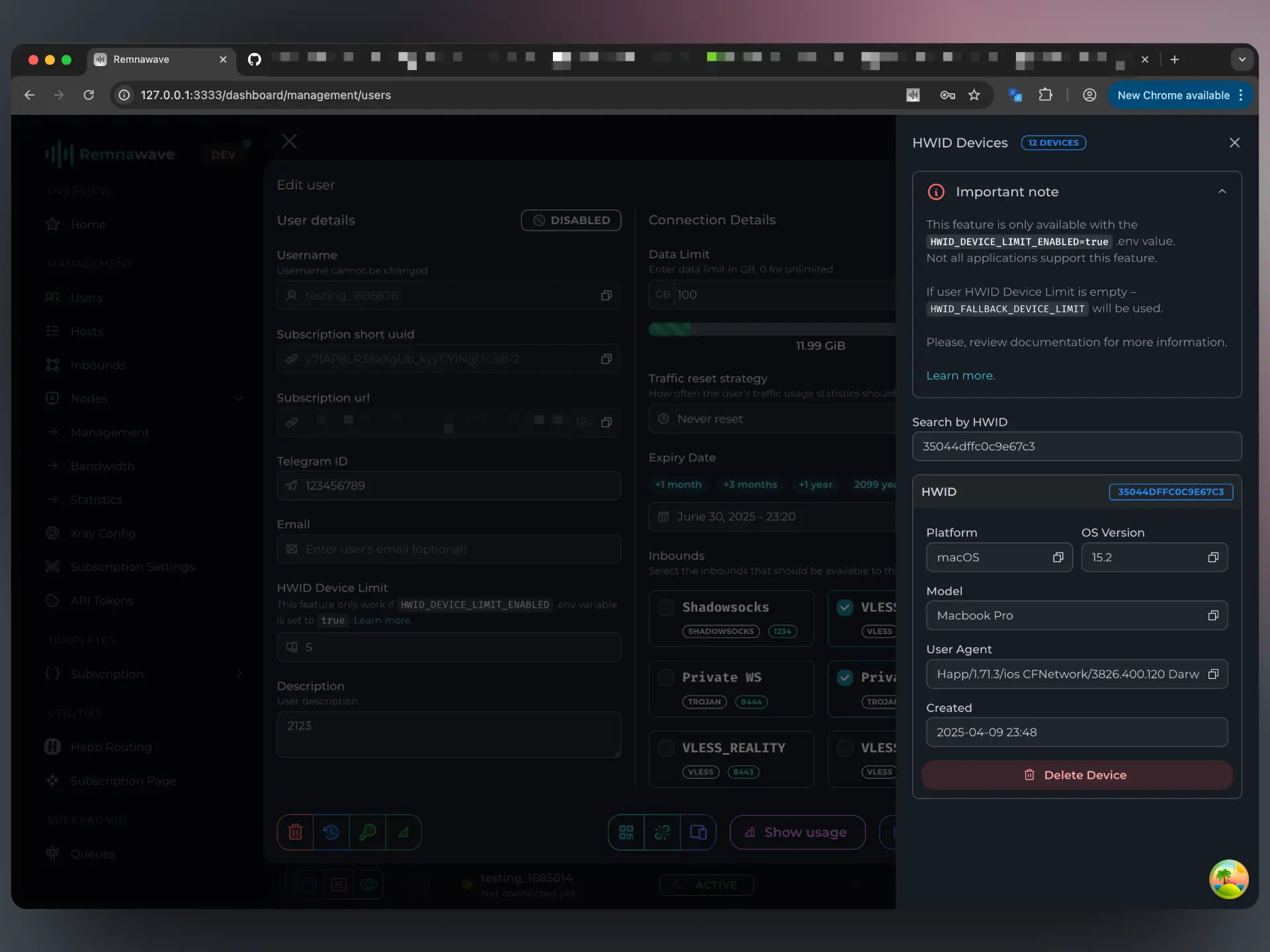 HWID Device Limit Settings